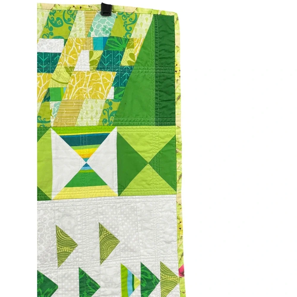 Modern Green Geometric Patchwork Quilt 40x40 Wall Hanging Small Throw